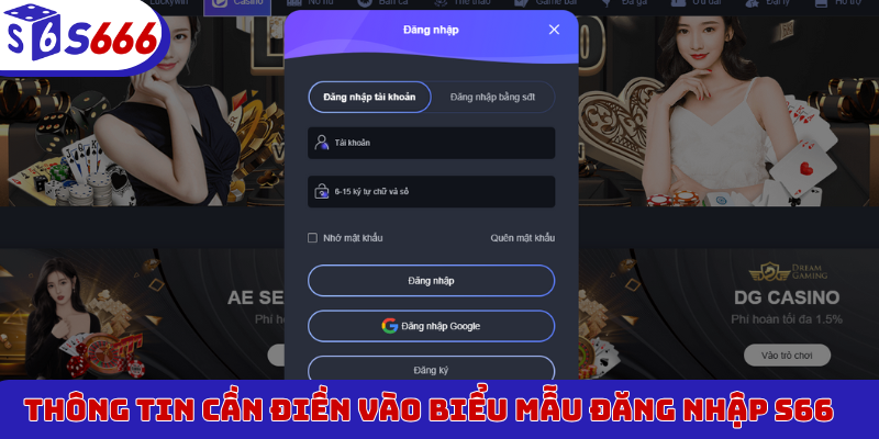 Thông tin cần điền vào biểu mẫu đăng nhập S666